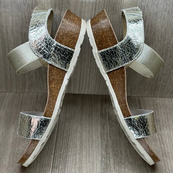 Yokono Sandals Womens Sz 8 Slingback Elastic Strap Wedge Open Toe Metallic Gold - Picture 9 of 12